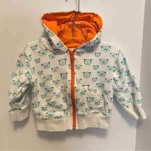 Mirasa baby tiger & lion zip-Up 100% organic cotton fleece hoody size 12 months